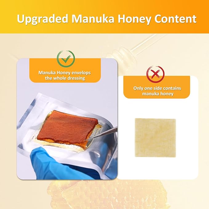 Impregnated Manuka Honey Calcium Alginate Dressing, 2"x2"-12Pcs/Box, Non-Adherent Calcium Alginate Dressing with Manuka Honey, Natural Wound Care Bandages for Burns, Faster Wound Care