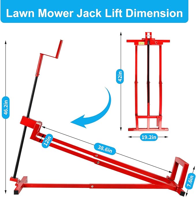 Lawn Mower Lift Jack, Lifting Platform 882 Lbs Capacity Telescopic Maintenance Jack with Manual Handle and Power Tool Extension Handle, Ride on Lawn Mower for Garden Tractors & Riding Lawn Mower