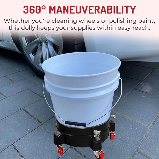 Heavy Duty Car Wash Bucket Dolly with 360° Swivel Casters | Fits 3.5–7 Gallon Buckets | 300 lb Capacity | Soap Holder | Rolling Pail Stand for Auto Detailing |Green