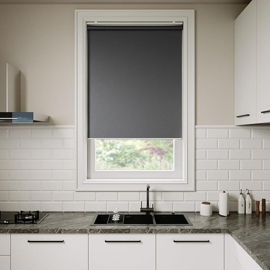 Cordless Roller Shades Blackout Blinds for Windows Room Darkening Rolled Up Shades with Spring System, UV Protection Window Shades Door Blinds for Home and Office (Grey, 32" W x 72" H)