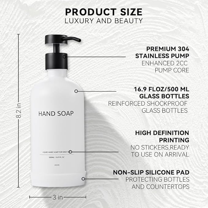 Kitchen Soap Dispenser Set with Non-Slip Protective Silicone Pad,Hand Soap Dispenser for Kitchen and Bathroom Decor, White and Black Kitchen Accessories (White Bottles+Black Bottles)
