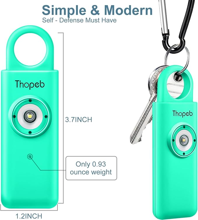 Thopeb® Personal Safety Alarm for Women – 130dB Loud Emergency Siren & SOS Strobe LED Light – Self Defense Keychain, College Dorm Room Essentials for Girls (Lake Green)