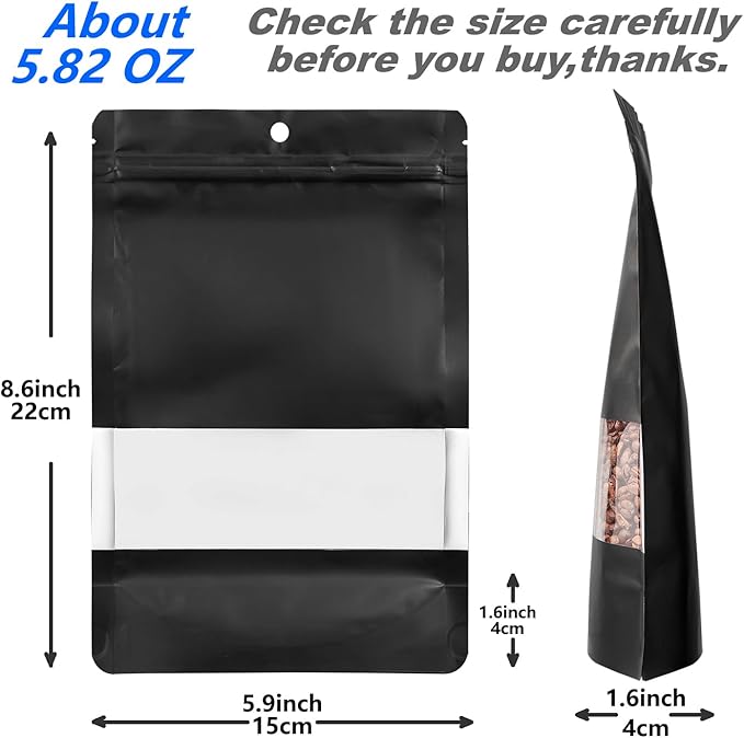 110 Pack Stand up Matte Metallic Storage Bags with Clear Front Window Heat-Sealable Resealable Solid Color Pouches for Food Storage Containers Organizer(Black,5.9 * 8.6 inch,Pack of 110)