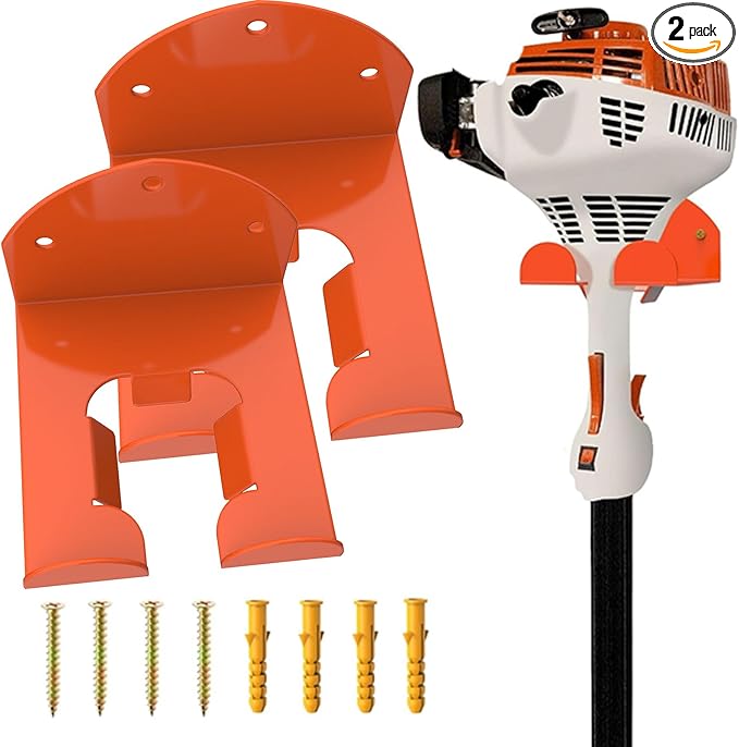 Lawn Mower Wall Mount Bracket 10 Gauge Heavy Duty Steel Powder Coated Orange Garage Storage Organizer Hanger for Most Lawn Mowers with Screws and Plugs Included (2-Pack)