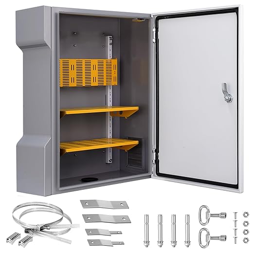 Waterproof Electrical Enclosure 16.1"x13.8"x7.1", Outdoor Electrical Box Weatherproof, Vented Electrical Junction Box Iron Electric Project Box with Reinforced Lock (Grey Iron)
