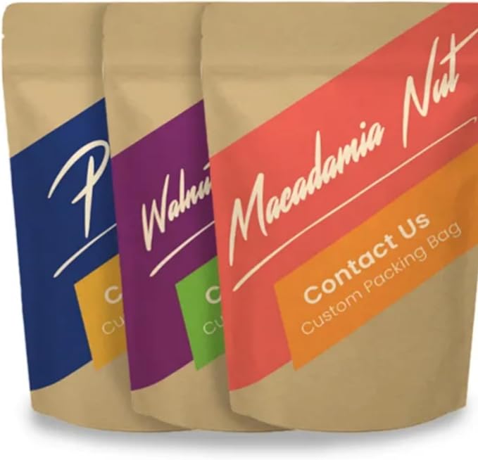 1000Pcs Custom Logo Brown White Kraft PaperBag with Window,Stand up Flat Bottom Paper Bag (Min Order 1000 Pcs), Reusable Zipper Lock Pouches Food Storage Bags
