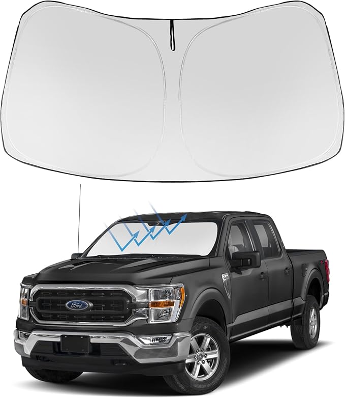 Proadsy 2025 Upgrade Windshield Sun Shade Custom Fit Ford F-150 F150 2021-2024 2025 4-Layer Foldable Front Sunshade Protector Sun Visor Blocks UV Rays Keep Car Cooler