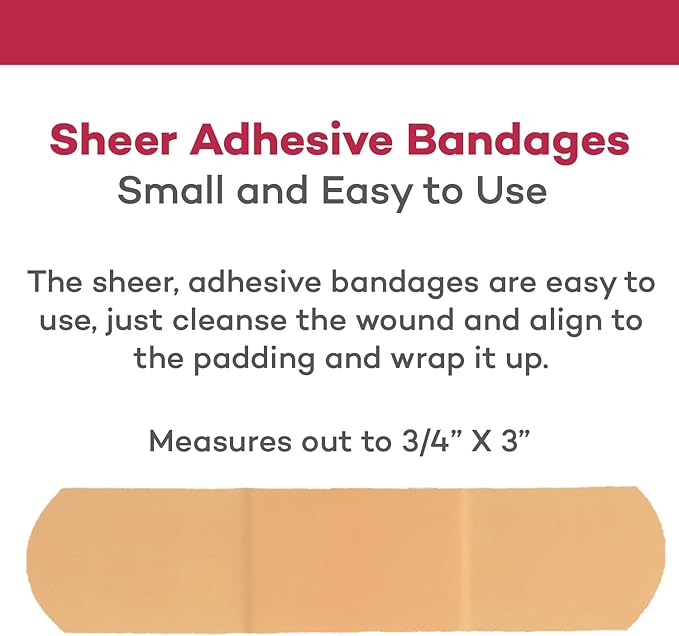 Dealmed Sheer Plastic Flexible Adhesive Bandages – 100 Count (3 Pack) Bandages with Non-Stick Pad, Latex Free, Wound Care for First Aid Kit, 3" x 3/4"