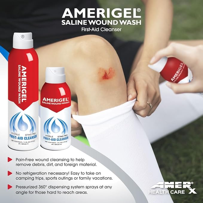 AMERIGEL - Saline Wound Wash - First Aid Cleansing Solution - Advanced Skin and Wound Care - 7.1 Oz.