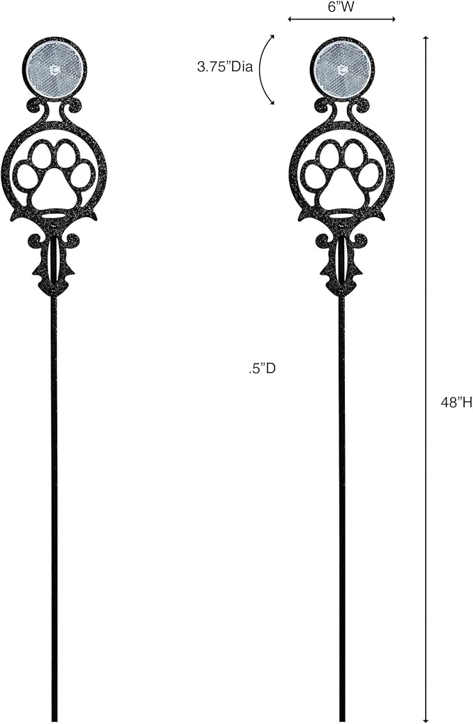 Touch of Class Pathways Reflective Driveway Marker Stake Set of Two for Outdoor Use | Paw Print Design | Personalized Tall Reflector Set of 2 | Black Durable Finish