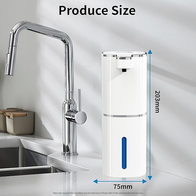 Automatic Soap Dispenser, Touchless Foam Hand Soap Dispenser, 4 Adjustable Gears, 1200mah Rechargeable, Large Display, Suitable for Kitchen, Bathroom, and School. (White, Foaming)