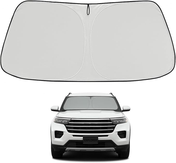 Proadsy 2025 Upgrade Windshield Sun Shade Custom Fit Ford Explorer 2020-2024 2025 4-Layer Foldable Front Sunshade Protector Sun Visor Blocks UV Rays Keep Car Cooler