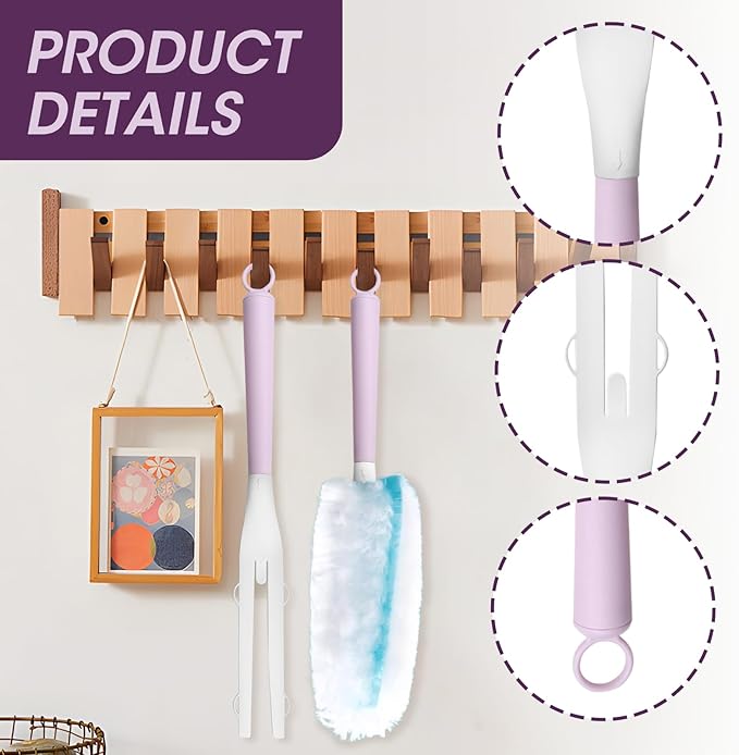 Duster Handles Replacement 4 Pcs, Detachable Extendable Mop Handle Compatible with Swiffer Dusters, for Household/Hotel/Office/Dorm/Restaurant Corner Cleaning(Sticks Only, Purple)