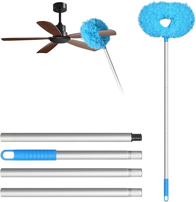 Storystore Ceiling Fan Cleaner Duster with Extension Pole, Adjustable from 13 to 49.7 Inches, Removable Fan Blade Cleaner (Blue)