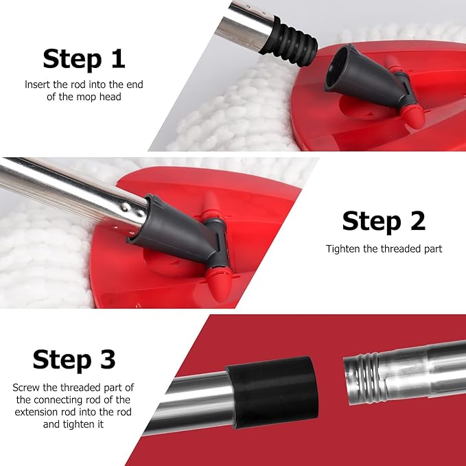 Qulable Spin Mop Replacement Handle - 4-Section 30" to 58" Mop Handle Replacement Stick Compatible with O-Ceda Spin Mop, EasyWring Mop Handle for Floor Cleaning(Mop Head&Base not Include) (Black)