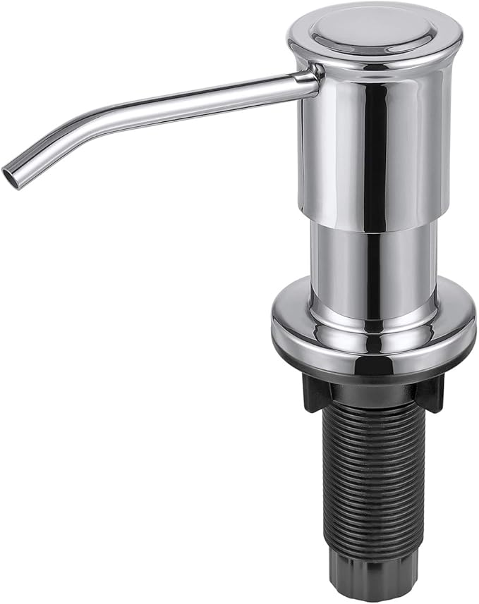 SAMODRA Sink Soap Dispenser, Stainless Steel Pump Head-Built in Design Refill Liquid from The Top with 17 OZ Bottle-3.15 Inch Threaded Tube (Chrome)