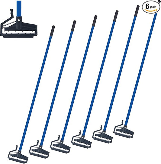 Matthew Easy Trigger Release Mop Handle 60 inch Metal Mop Stick,Commercial Mop Head Replacement Holder for Floor Cleaning,Clip On Mop Handle Quick Change - 6Pack Blue
