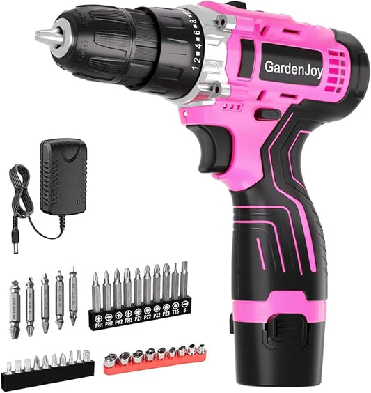 12V Cordless Electric Drill Driver Set, Powerful Lightweight Portable Rechargeable Screwdriver 42pcs Accessories,2-Speed, 24+1 Position for Wood/Wall Drilling & Screw Driving, Home DIY Tool woman man