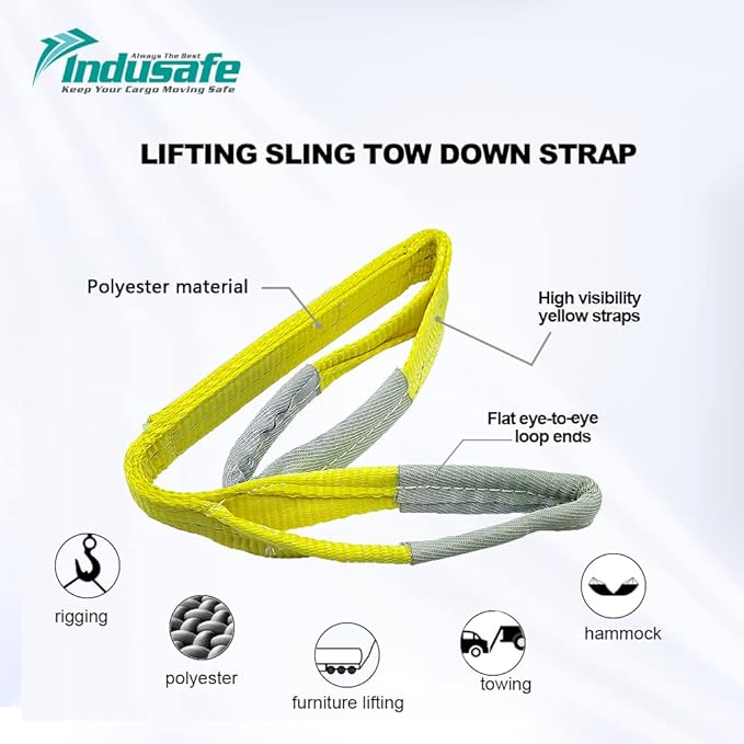 2”x6FT Lift Sling Straps, 2 Ply Polyester Rigging Straps, 6200LBS Load Capacity Flat Eye-Eye Web Sling for Hoist, Tree Stumps, Heavy Duty Cargo