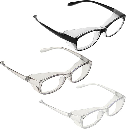 3 Pack Safety Glasses Nurses Goggles Anti Fog Protective Eyewear Square Clear Stylish Lab Goggles Scratch Side Shields Eyewear Light Eye Glasses for Women Men Adults Essentials