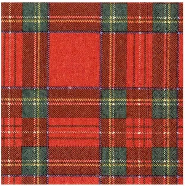 Caspari Royal Plaid Paper Cocktail Napkins - Two Packs of 20