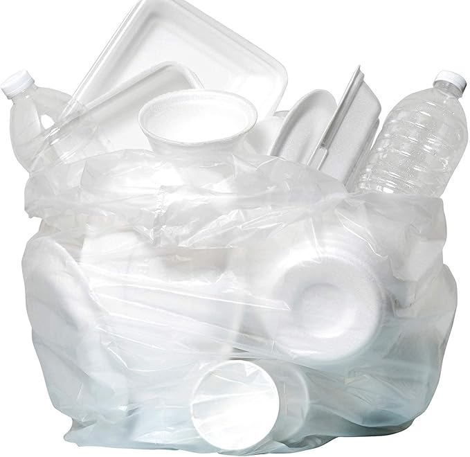 Aluf Plastics High Density Trash Bags, 60 Gallon, 600 Count, 22 Micron (eq), 38" x 60", Clear, for Bathroom, Office, Industrial, Commercial, Janitorial, Municipal, Recycling