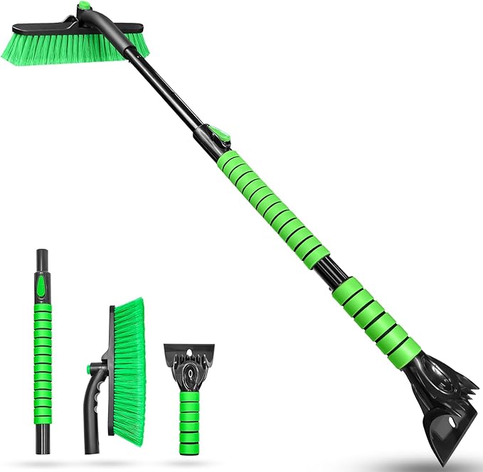 SEAAES 44 Inch Ice Scraper and Snow Brush for Car Windshield, Extendable Snow Removal Brush with Foam Grip for Truck SUV Vehicle Window - Green