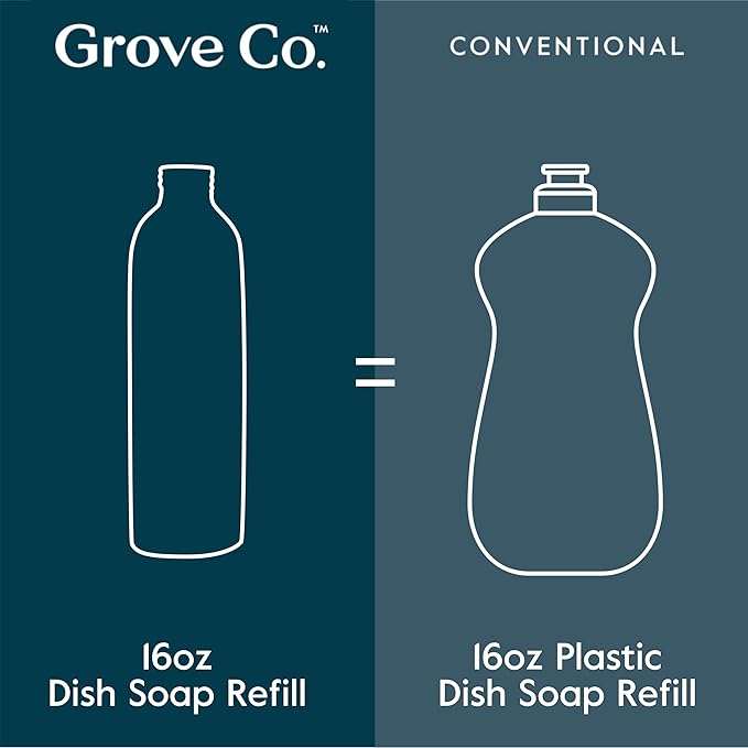 Grove Co. Ultimate Dish Soap Refills (3 x 16 Fl Oz) Removes 48-hr Stuck-on Food & Grease, No Plastic or Parabens, 100% Natural Orange & Rosemary Fragrance