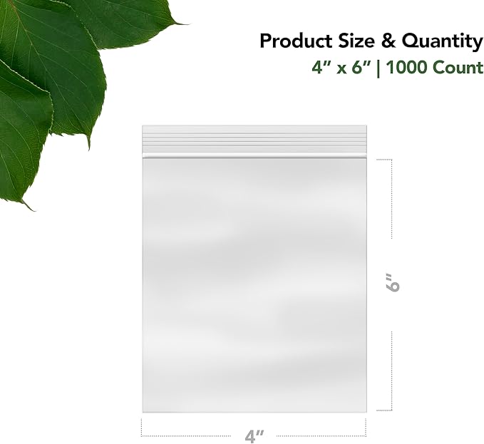 4 x 6 Inch Resealable Plastic Bags 1000 Pack — Clear Reclosable Zipper Seal Bags for Treats, Crafts, Jewelry, Small Parts, Party Favors