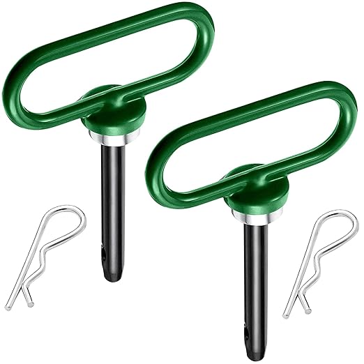 2 Packs Magnetic Hitch Pin, Lawn Mower Trailer Hitch Pins 1/2 Inch with Handle and Clip, Trailer Gate Pin for Mowers, Tractor Truck, Towing Cargo, ATV - Simple One Handed Hook On & Off（Green