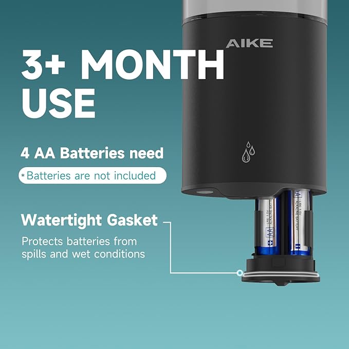 AIKE Automatic Soap Dispenser Wall Mounted for Kitchen and Bathroom, IPX7 Waterproof with Matte Black Stainless Steel Finish 13.5fl.oz.for Liquid Soap