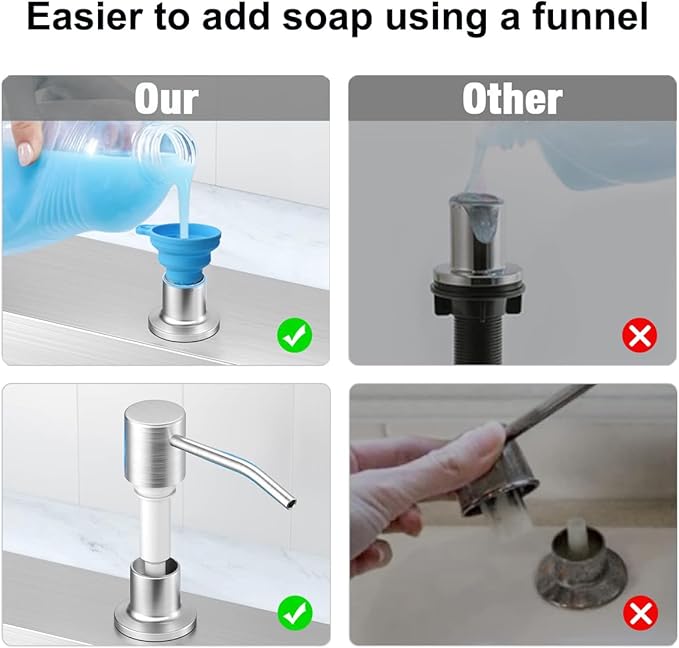 Soap Dispenser for Kitchen Sink,Stainless Steel Built in Soap Dispenser Countertop Pump Head,Dish Soap Hand Lotion Dispenser with Refillable 13.5OZ Bottle