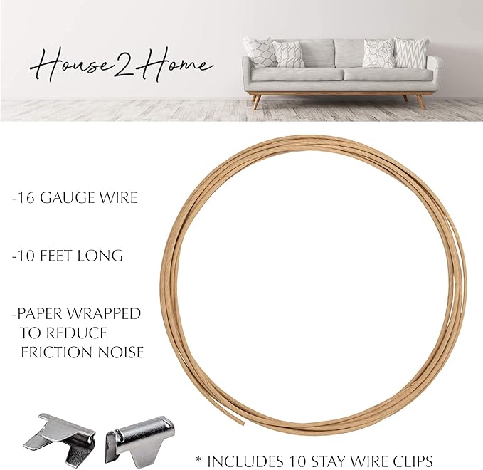 House2Home 31" Couch Spring Repair Kit to Fix Sofa Support for Sagging Cushions - Includes 2pk of Springs, Upholstery Spring Clips, Seat Spring Stay Wire, Screws, and Installation Instructions