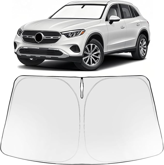 Proadsy 2025 Upgrade Windshield Sun Shade Custom Fit Mercedes-Benz GLC 2023-2025 2026 Foldable Front Sunshade Protector Sun Visor Blocks UV Rays Keep Car Cooler Accessories