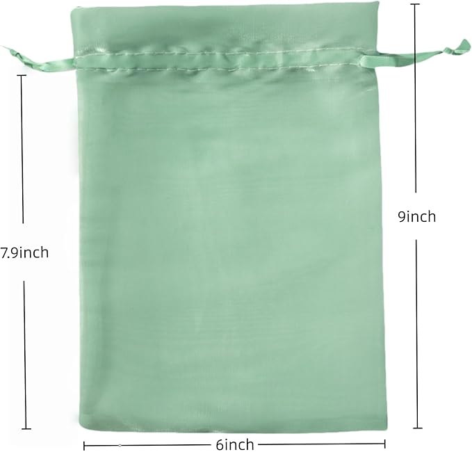 QIANF 20 Pcs Sage Green Small Organza Bags 6X9 inch for Wedding Favors with Drawstring, Mini Mesh Gift Bags Jewelry Pouch for Candy Bridal Shower Party Favor Baby Shower Christmas
