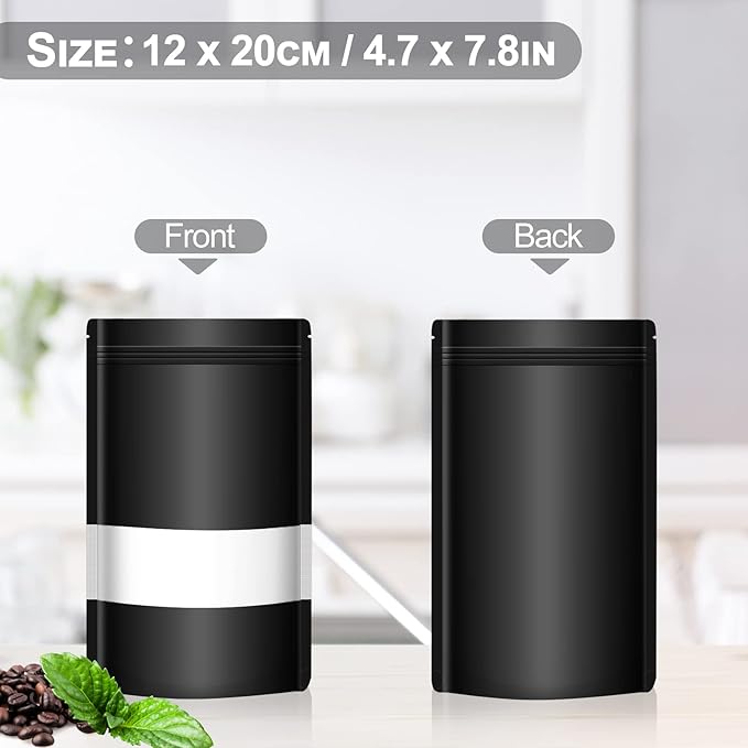 100 Pack Smell Mylar Proof Bags for Food Storage, Resealable Packaging Bags for Small Business, Stand Up Foil Pouches Reusable Heat Sealable Bags with Clear Window (Black, 4.7x7.8 In)