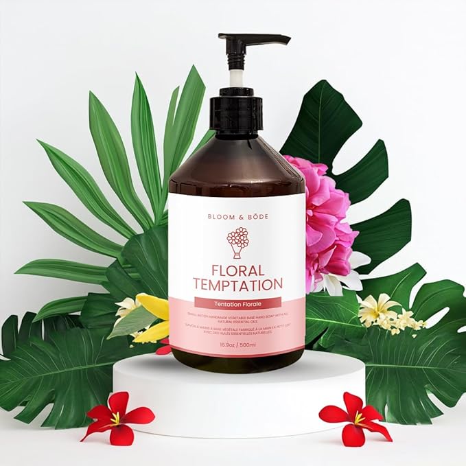 Luxury Liquid Hand Soap - Natural Scented Hand Wash - Gentle Hand Soap with Essential Oils & Aloe Vera - Handsoap - Moisturizing Handwash for Bathroom and Kitchen - Floral Temptation Scent, 16.9oz