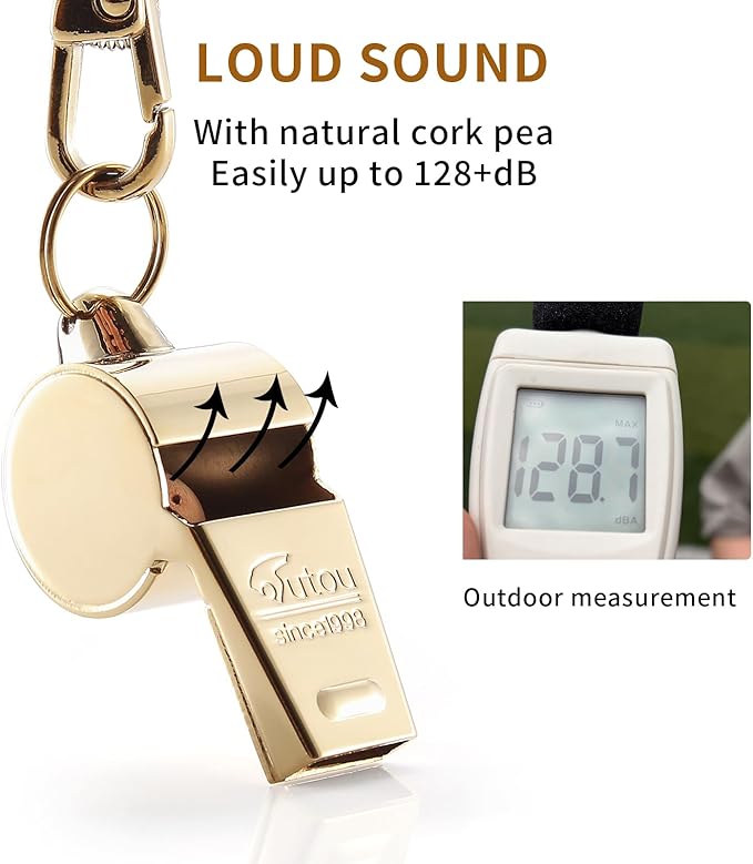 HUTOU L4820 Whistle, Brass Coach Sports Whistle with Lanyard, Loud Crisp Sound Whistle Ideal for Coaches, Referees, and Officials
