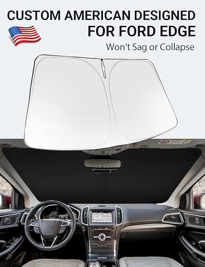 Proadsy 2025 Upgrade Windshield Sun Shade Custom Fit 2015-2023 2024 2025 Ford Edge Foldable Front Sunshade Protector Sun Visor Blocks UV Rays Keep Car Cooler