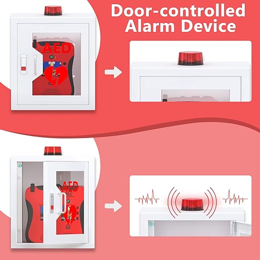 NLShan Wall-Mounted AED Cabinet: Steel Defibrillator Storage Case with Alarm & Handle - Fits Zoll/Cardiac Science/Physio-Control All aed Brands (14.2" Wx7.9 Dx15.8 H)