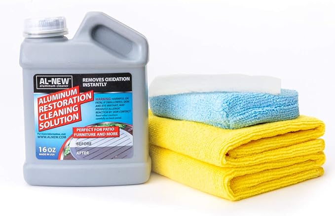 AL-NEW Aluminum Restoration Cleaning Solution Kit | Clean & Restore Patio Furniture, Stainless Steel, & Other Household Metal Surfaces (16 oz. Kit)