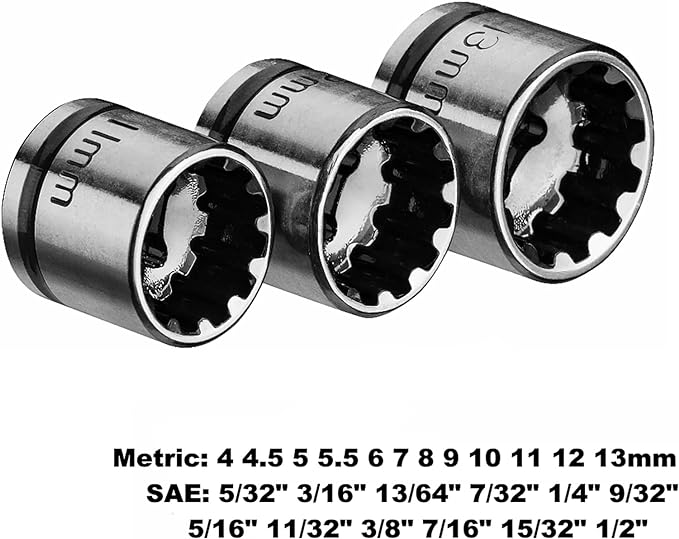KESI Tool Socket Set 13-Piece, 1/4" Dr Quick Release Ratchet, SAE/Metric, Flex Locking Head Design, 12-piece 1/4" Dr Low Profile Spline, 72 Tooth Ratchet and Compact Paint Metal Case, Multi-function