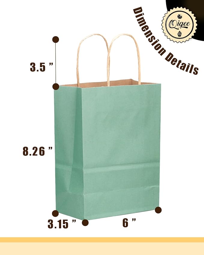 qiqee 32-Packs Light Blue Paper Gift Bags with Handles Bulk 8.26"×6"×3.15" Small Size Gift Bags Multiple Uses（Small Size）