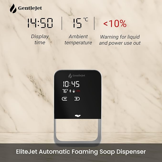 EliteJet Automatic Foaming Soap Dispenser Touchless - Wall Mount & Countertop, Aluminum Alloy Body, Automatic Soap Dispenser Touchless with Dual Power (USB/Battery), LED Display
