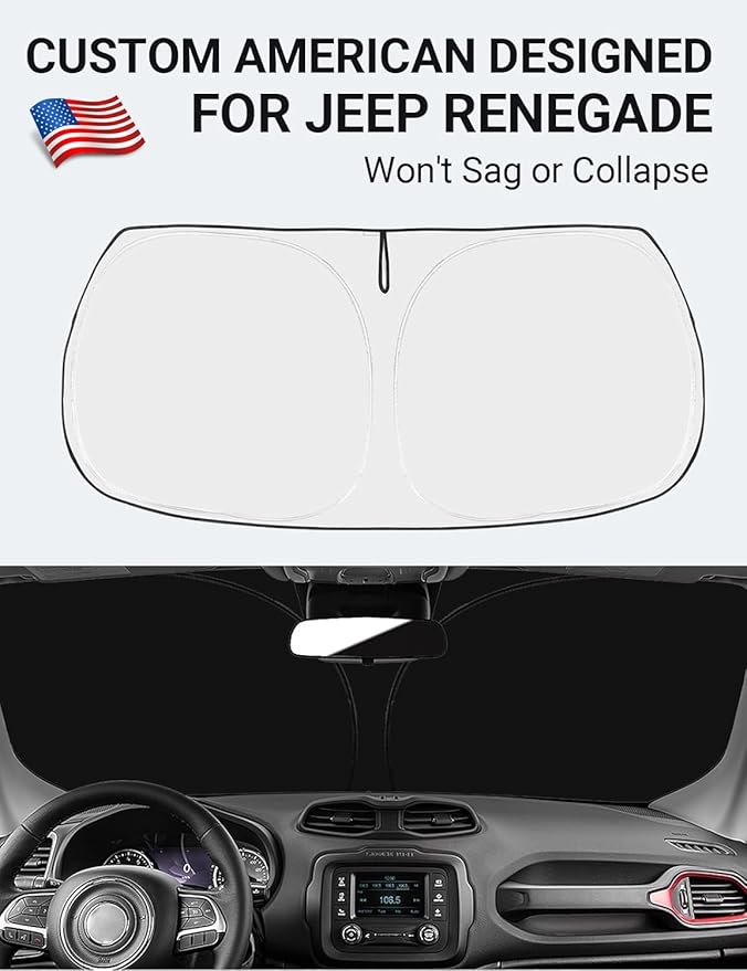Proadsy Windshield Sun Shade for Jeep Renegade 2015-2024 2025 4-Layer Foldable Front Sunshade Protector Sun Visor Blocks UV Rays Keep Car Cooler