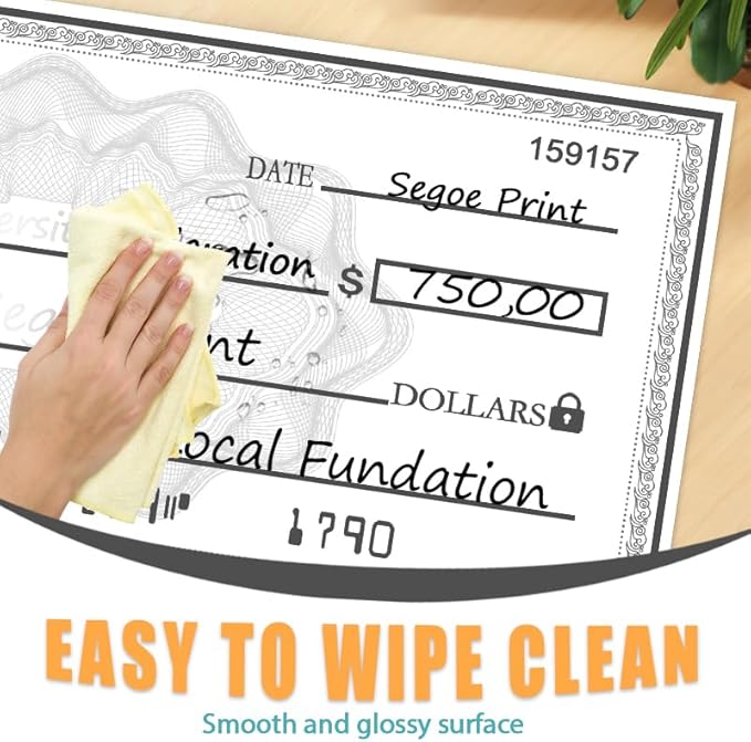 SAYANG Big Check Giant Check 40x16 Inch | Double-Sided Reusable Dry Erase Presentation Board for Fundraisers & Awards - Waterproof Paper with 2 Markers & Guide