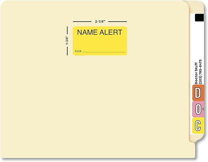 Name Alert Chart Label with D.O.B. Field 3-1/4” x 1-3/4” Fluorescent Chartreuse Black Doctor Stuff 250 Stickers/Roll for Patient Safety and Chart Identification