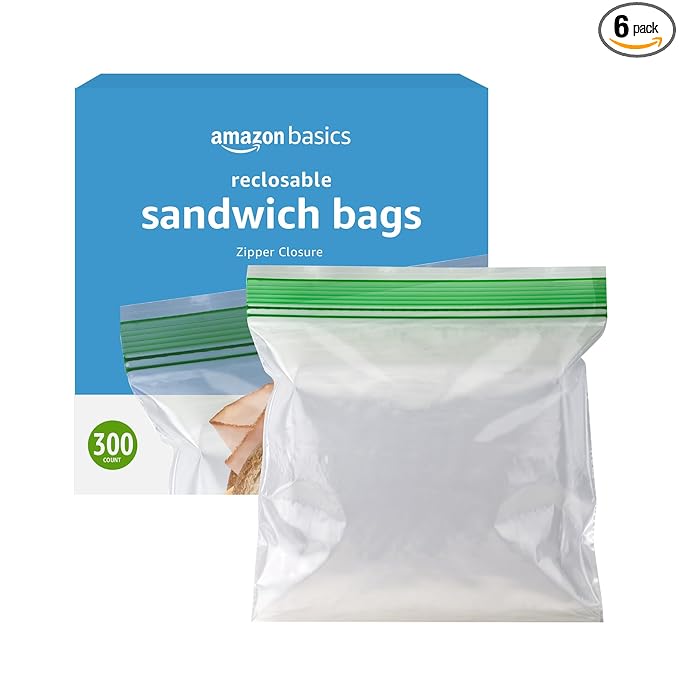 Amazon Basics Sandwich Storage Bags, 300 Count (Previously Solimo) (Pack of 6)