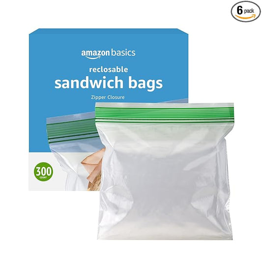 Amazon Basics Sandwich Storage Bags, 300 Count (Previously Solimo) (Pack of 6)