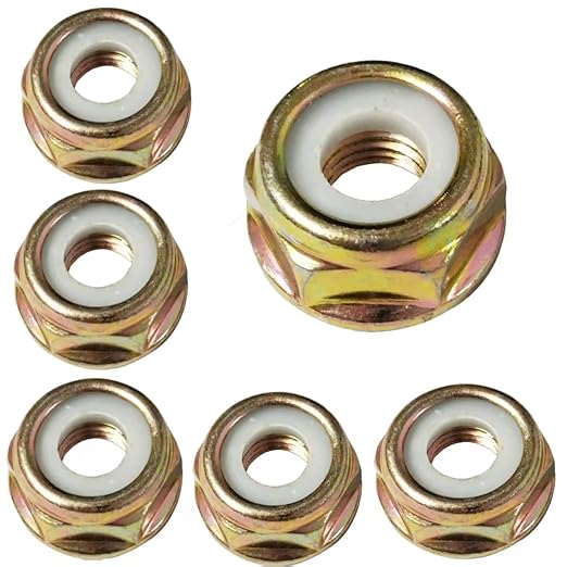 Blade nut, M10 * 1.25 Left-Hand Threaded Flange nut Replacement Part, Used for Lawn Mower Cutting Machine Trimmer Accessories（6 PCS）